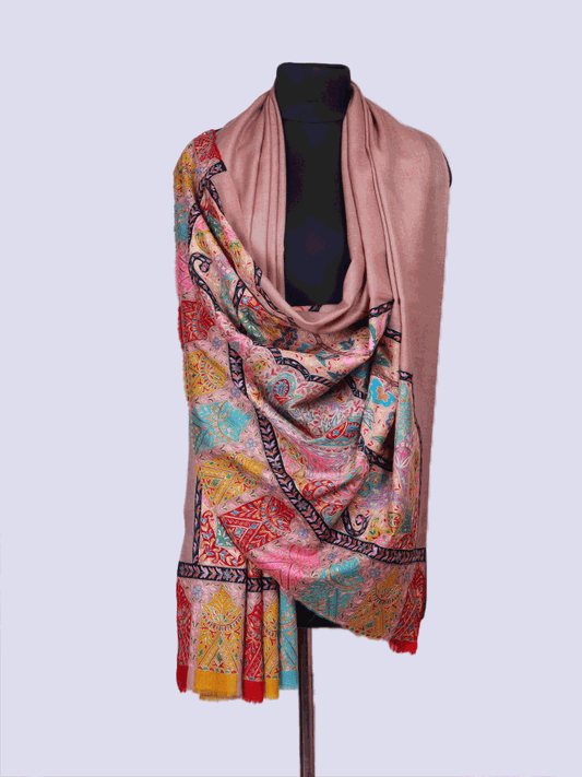 Mauve Dordaar Kalamkaari Pashmina Shawl