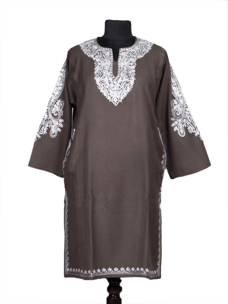 Zari-e-faiz:Natural pashmina colour zari embroidery pheran