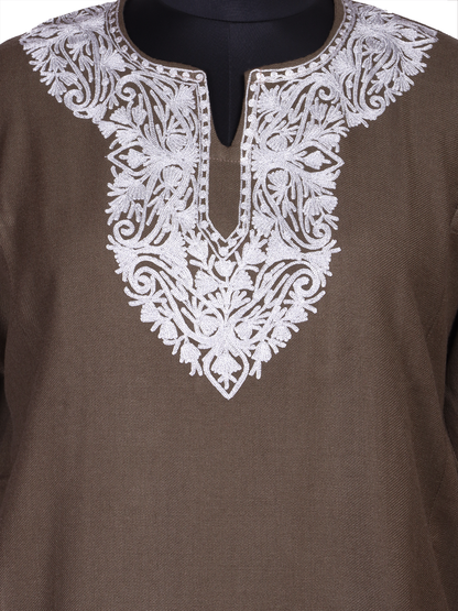 Zari-e-faiz:Natural pashmina colour zari embroidery pheran