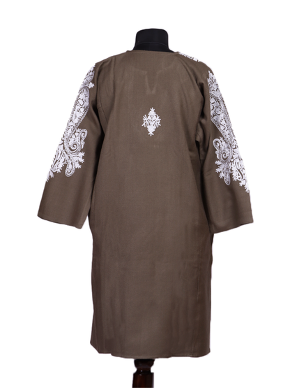 Zari-e-faiz:Natural pashmina colour zari embroidery pheran