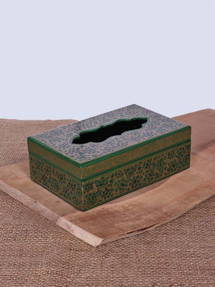 Green N Gold Paper Mache Tissue Box