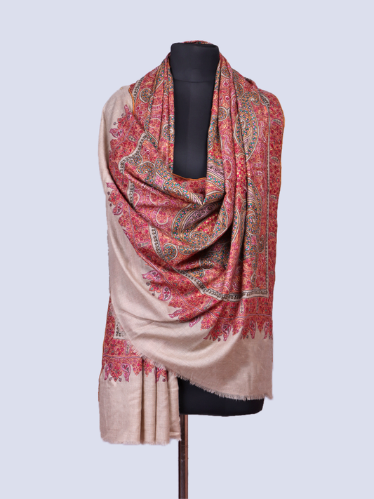 Natural Base Jama Embroidered Pashmina Shawl