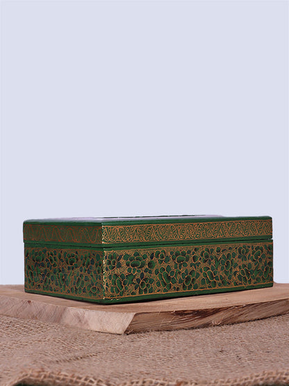 Green N Gold Paper Mache Tissue Box