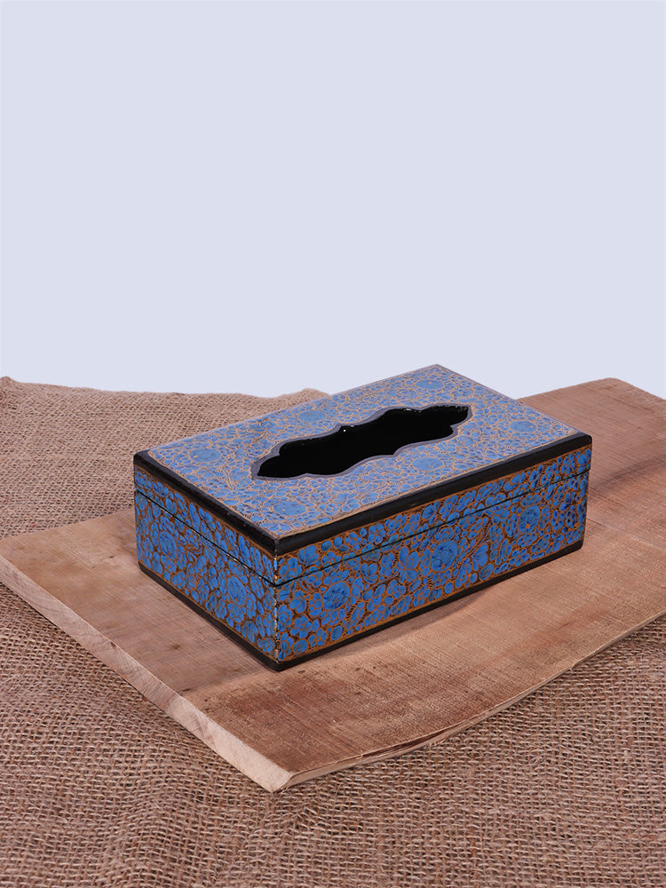 Blue N Black Paper Mache Tissue Box