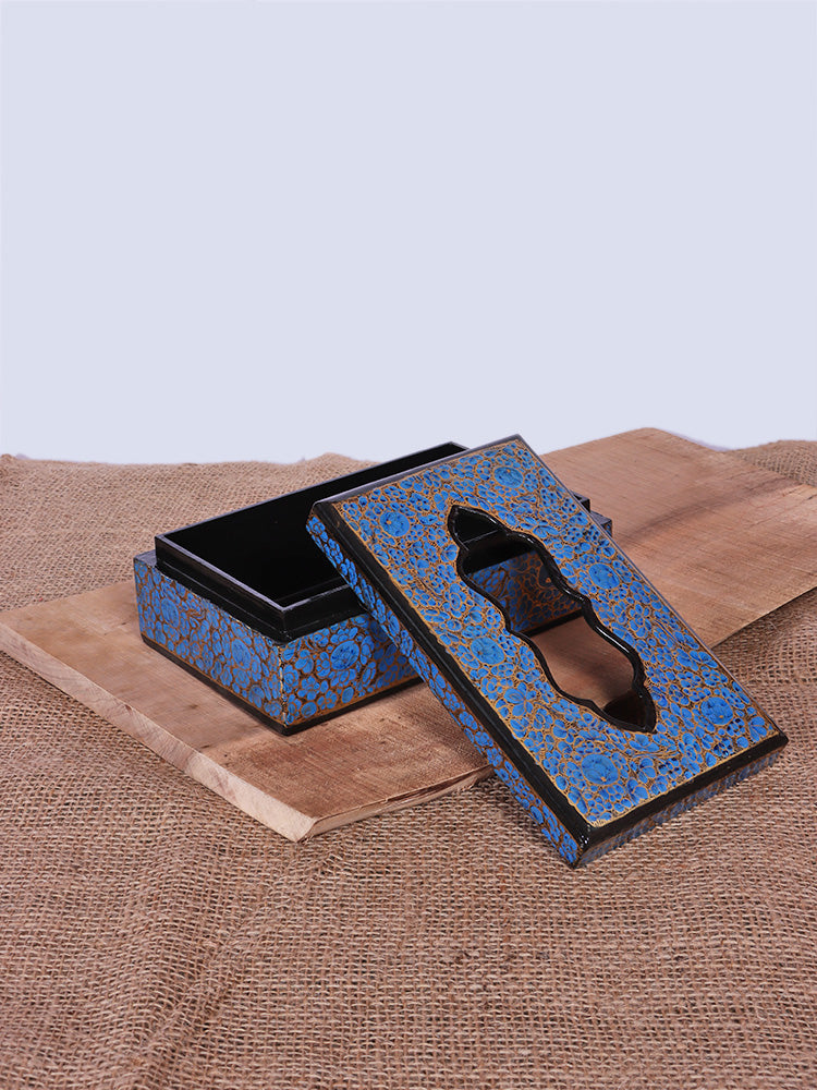 Blue N Black Paper Mache Tissue Box