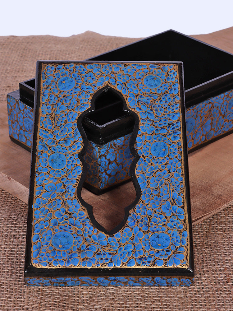 Blue N Black Paper Mache Tissue Box