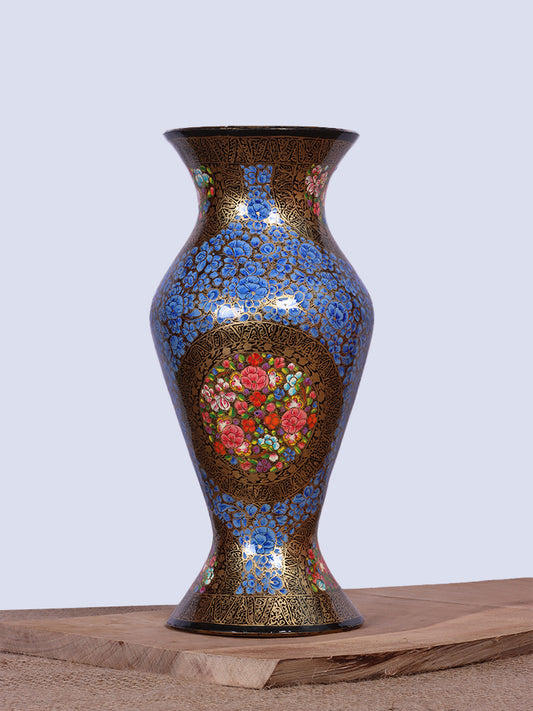 Gold N Blue Paper Mache Flower Vase