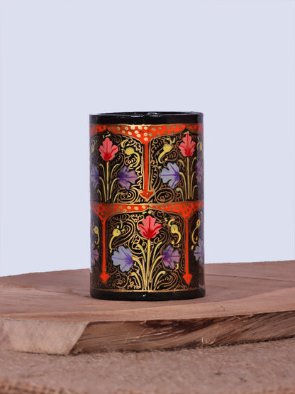 Black Floral Paper Mache Pen Holder