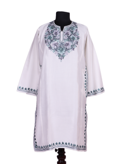 Nava-e-Poshkaar: Poshkar White Aari Embriodery pheran