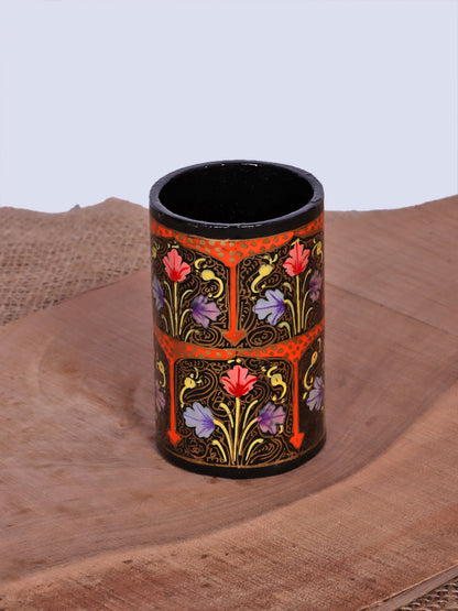 Black Floral Paper Mache Pen Holder