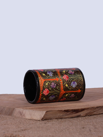 Black Floral Paper Mache Pen Holder