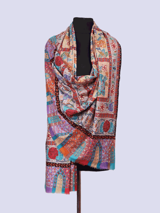 Multicolored Kalamkaari Jama Pashmina Shawl