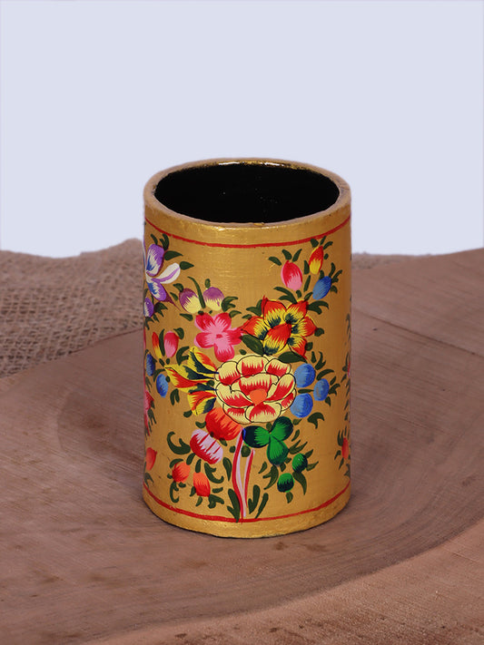 Gold Floral Design Paper Mache Pen Holder