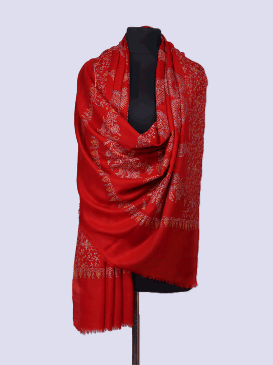 Red Sozni Embroidered Pashmina Shawl