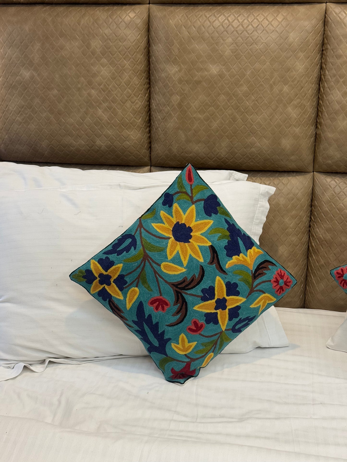 Sunflower Design Handmade Chainstitch Cushion Cover (Set of Two)