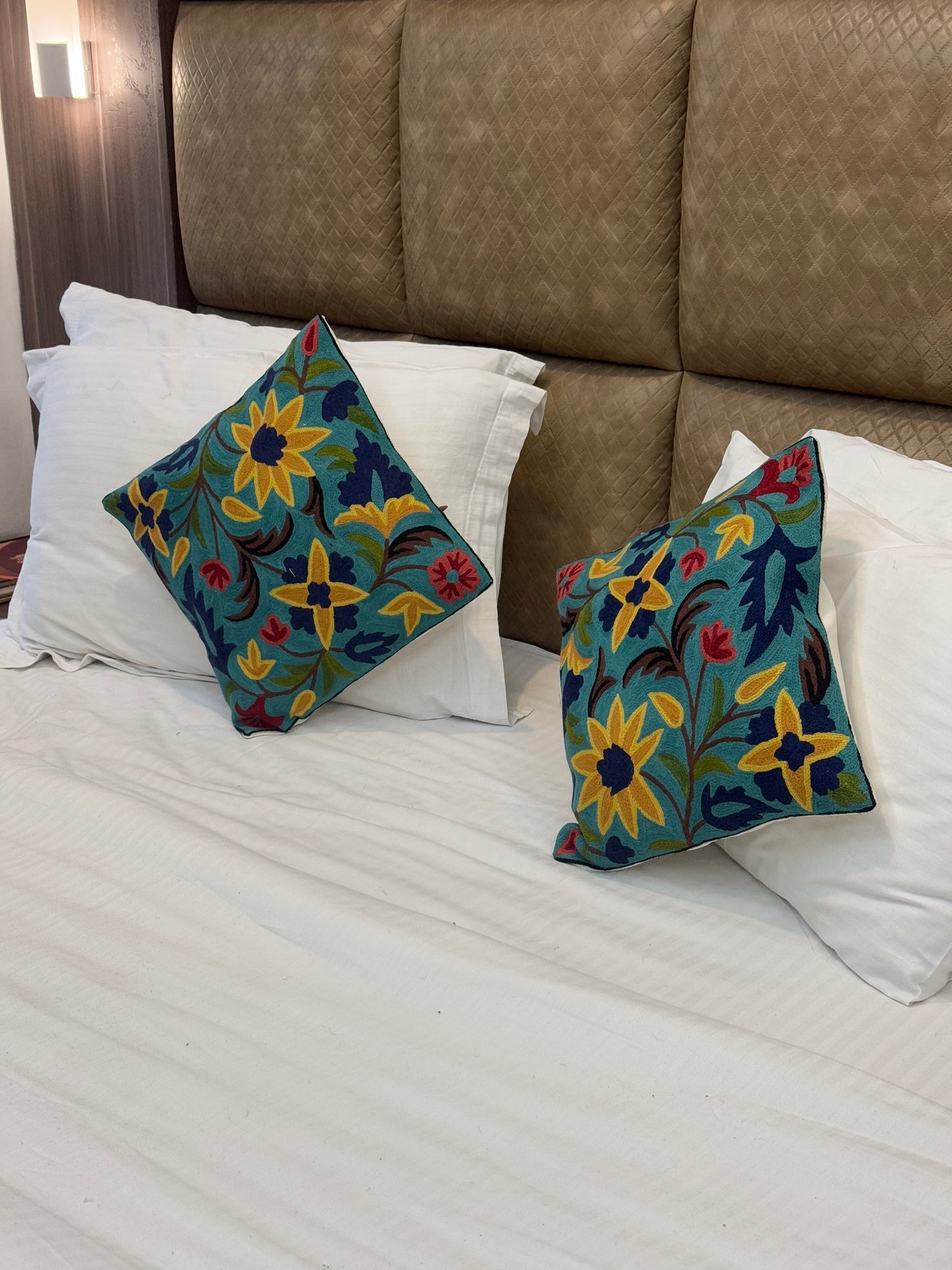 Sunflower Design Handmade Chainstitch Cushion Cover (Set of Two)