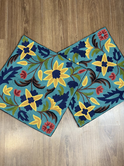 Sunflower Design Handmade Chainstitch Cushion Cover (Set of Two)