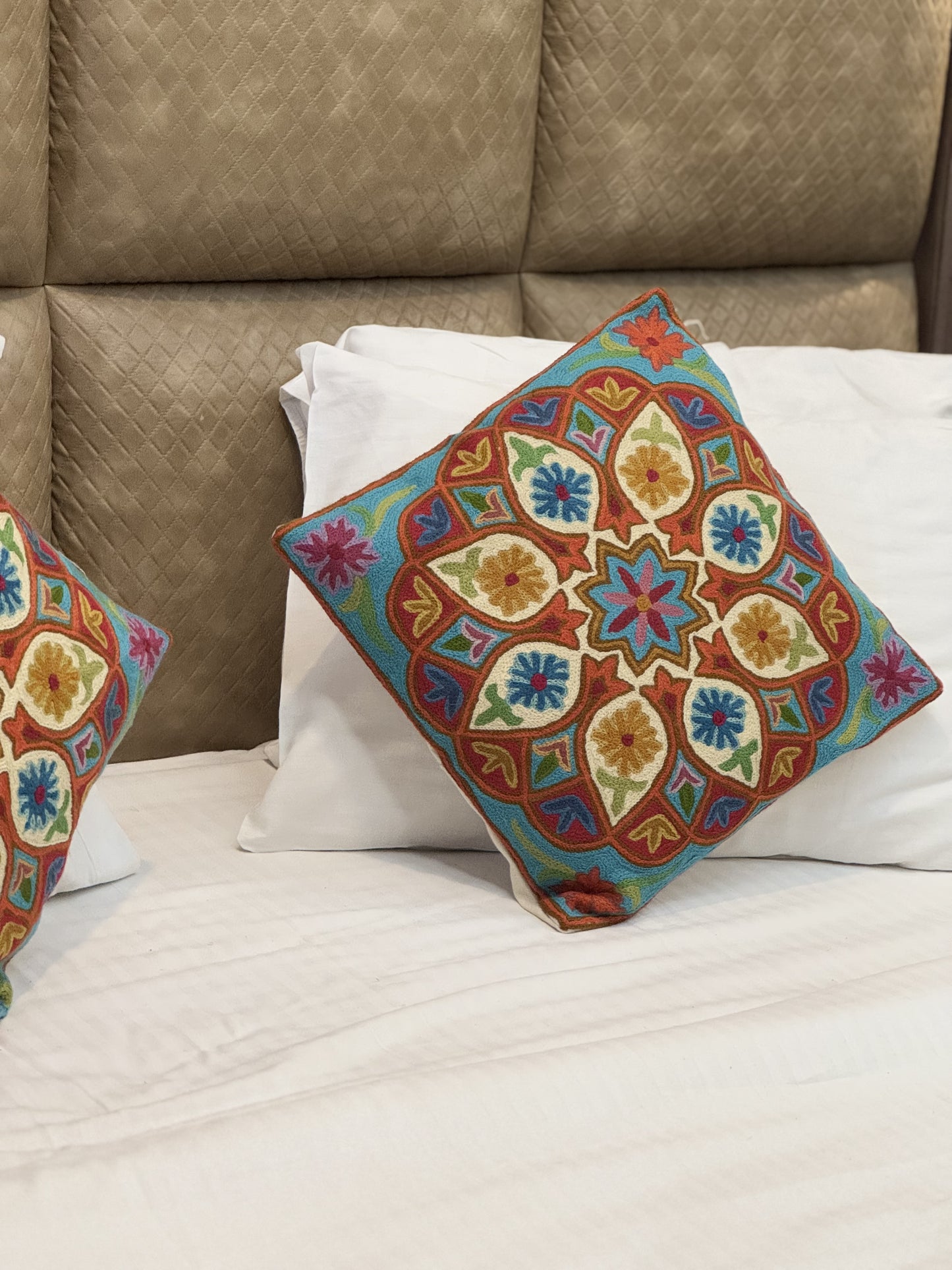 Mid Flora Design Handmade Chainstitch Cushion Cover (Set of Two)