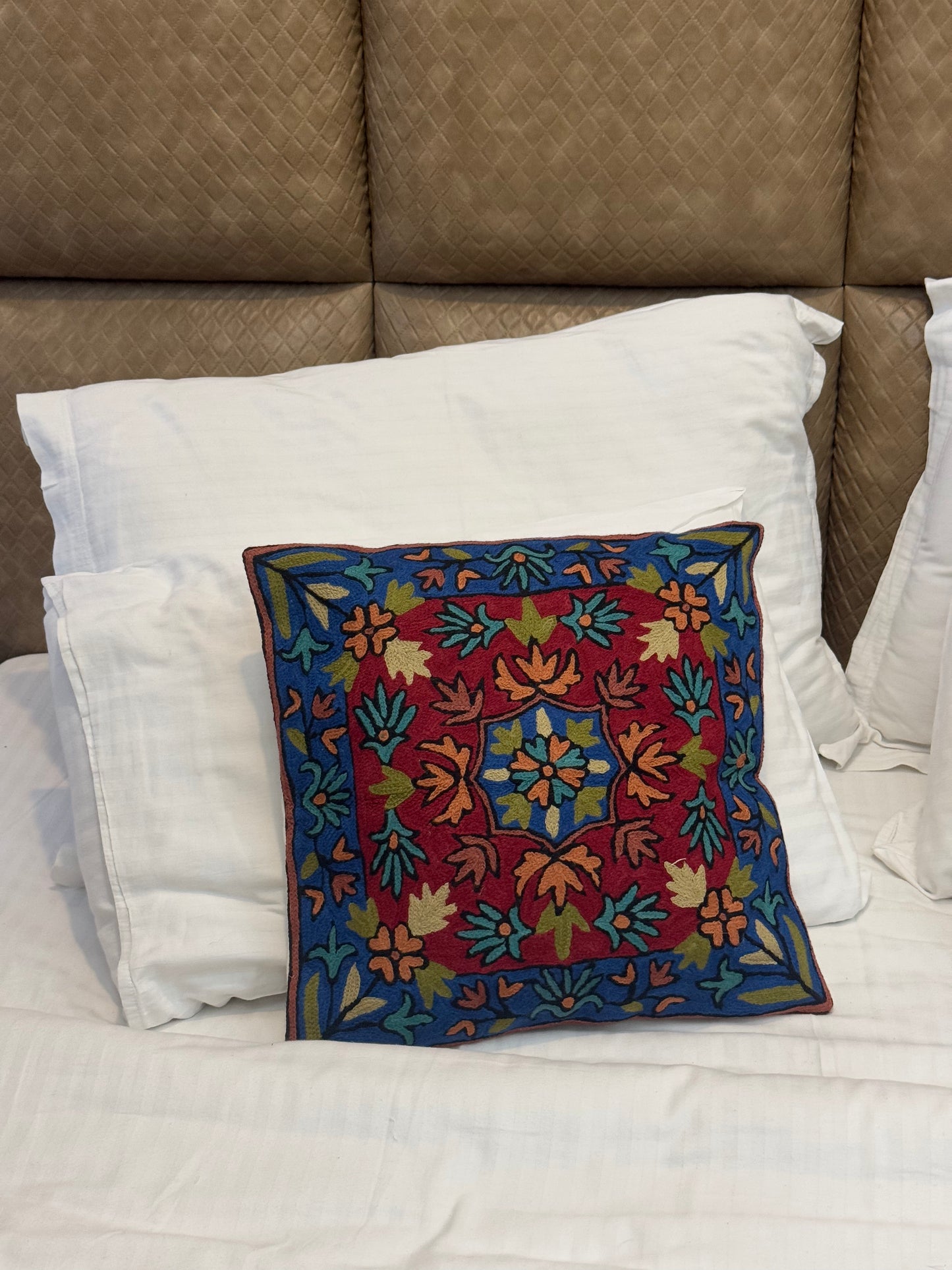 Blue And Red Handmade Chainstitch Cushion Cover (Set of Two)