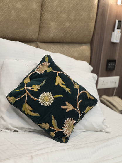 Floral Velvet Handmade Chainstitch Cushion Cover (Set of Two)