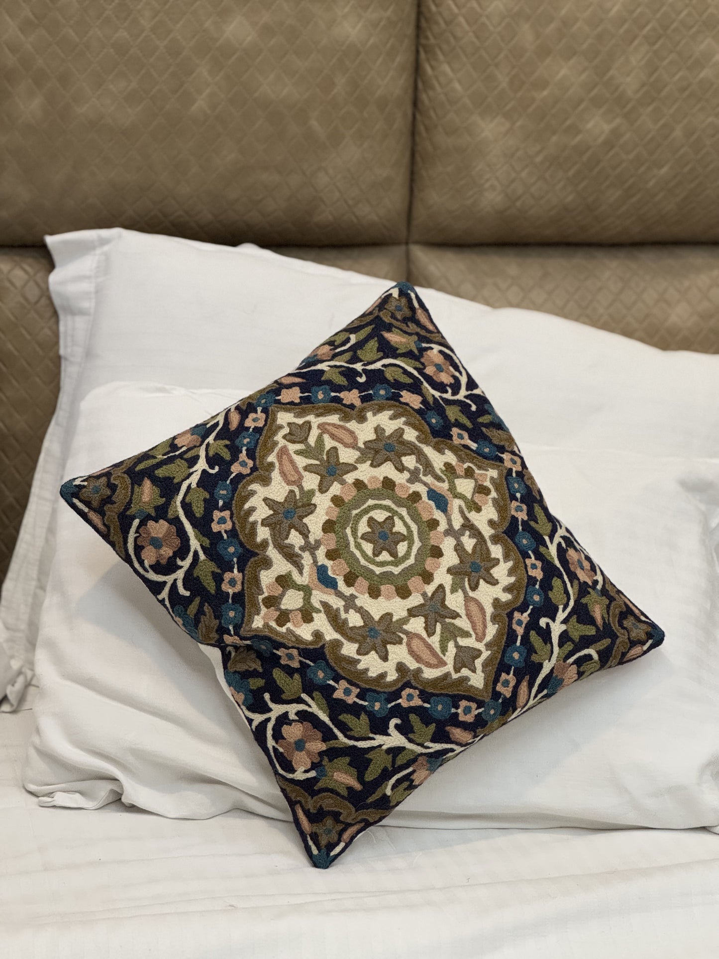 Poshkaar Pattern Handmade Chainstitch Cushion Cover (Set of Two)