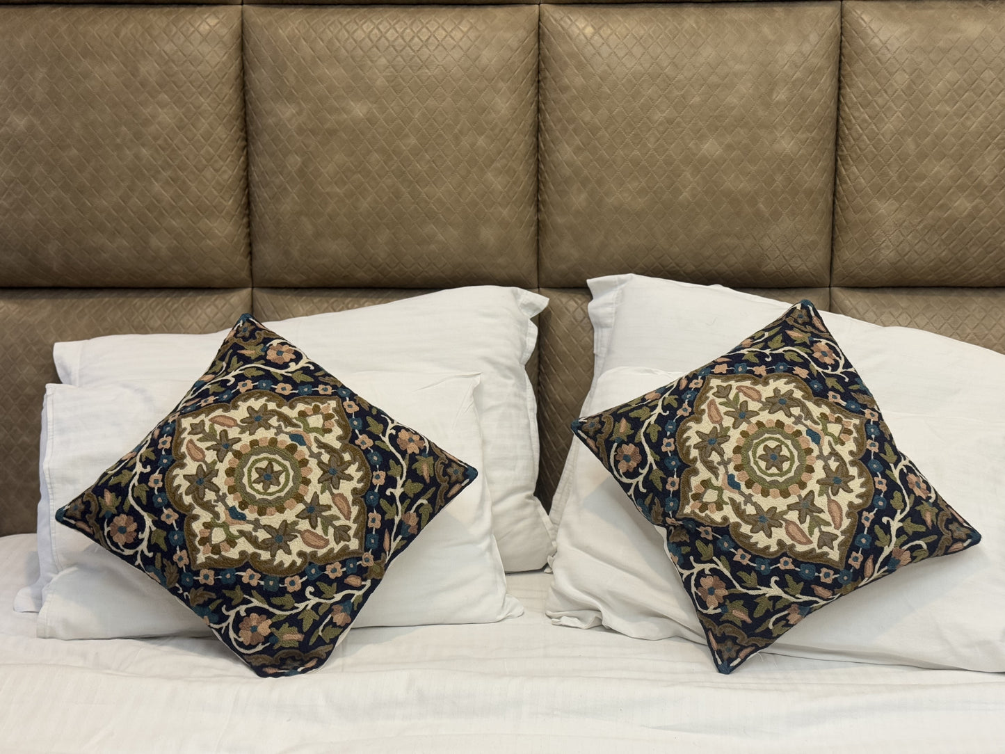 Poshkaar Pattern Handmade Chainstitch Cushion Cover (Set of Two)