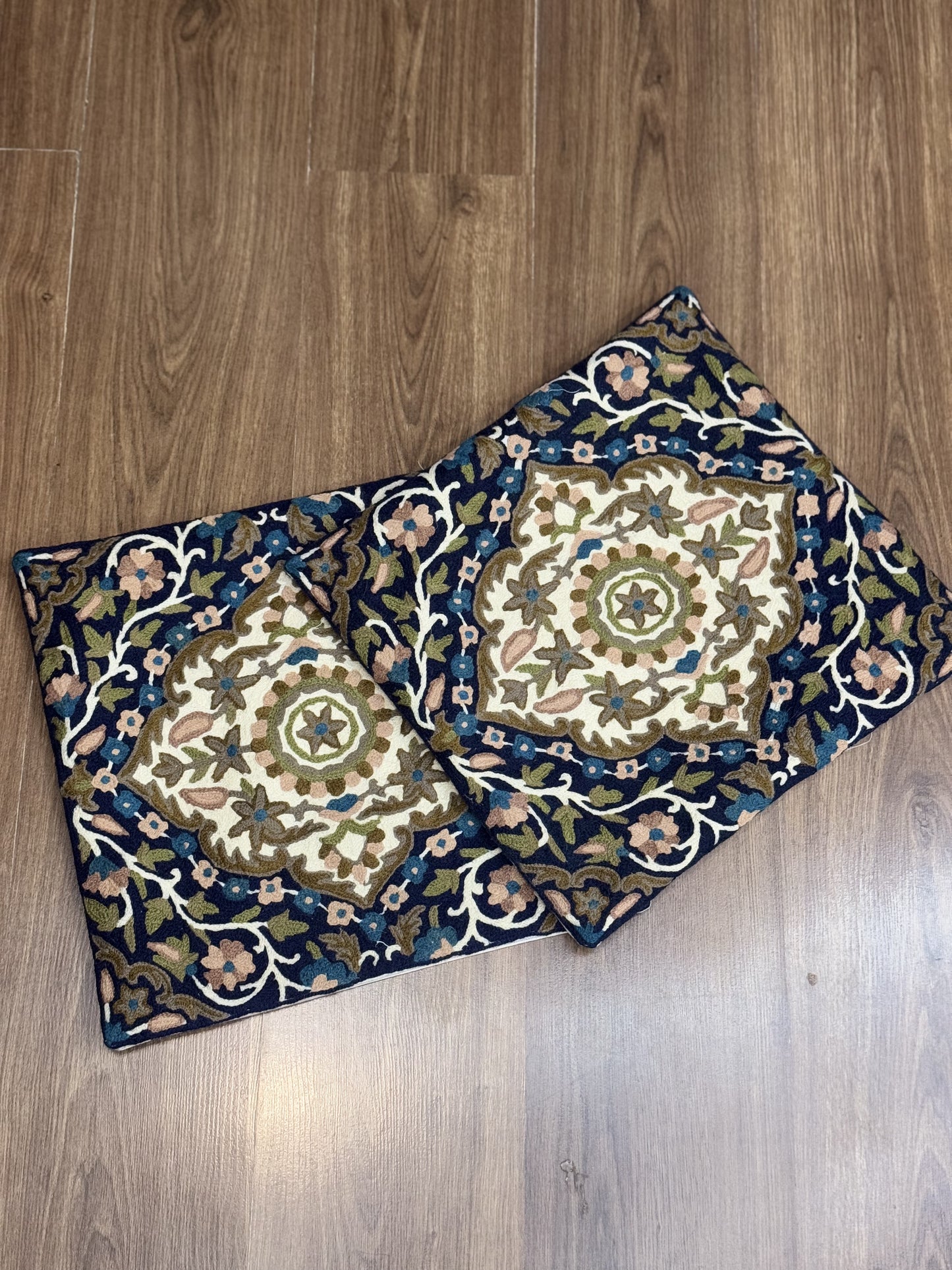 Poshkaar Pattern Handmade Chainstitch Cushion Cover (Set of Two)