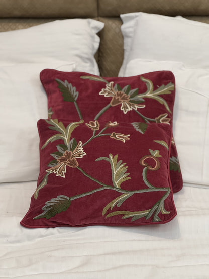 Floral Vine Handmade Chainstitch Cushion Cover (Set of Two)