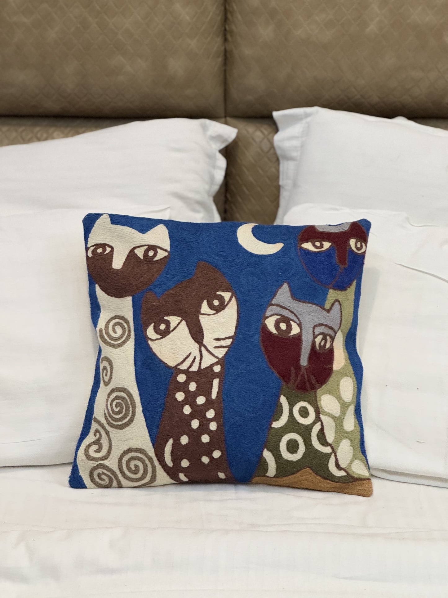 Cat Design Handmade Chainstitch Cushion Cover (Set of Two)