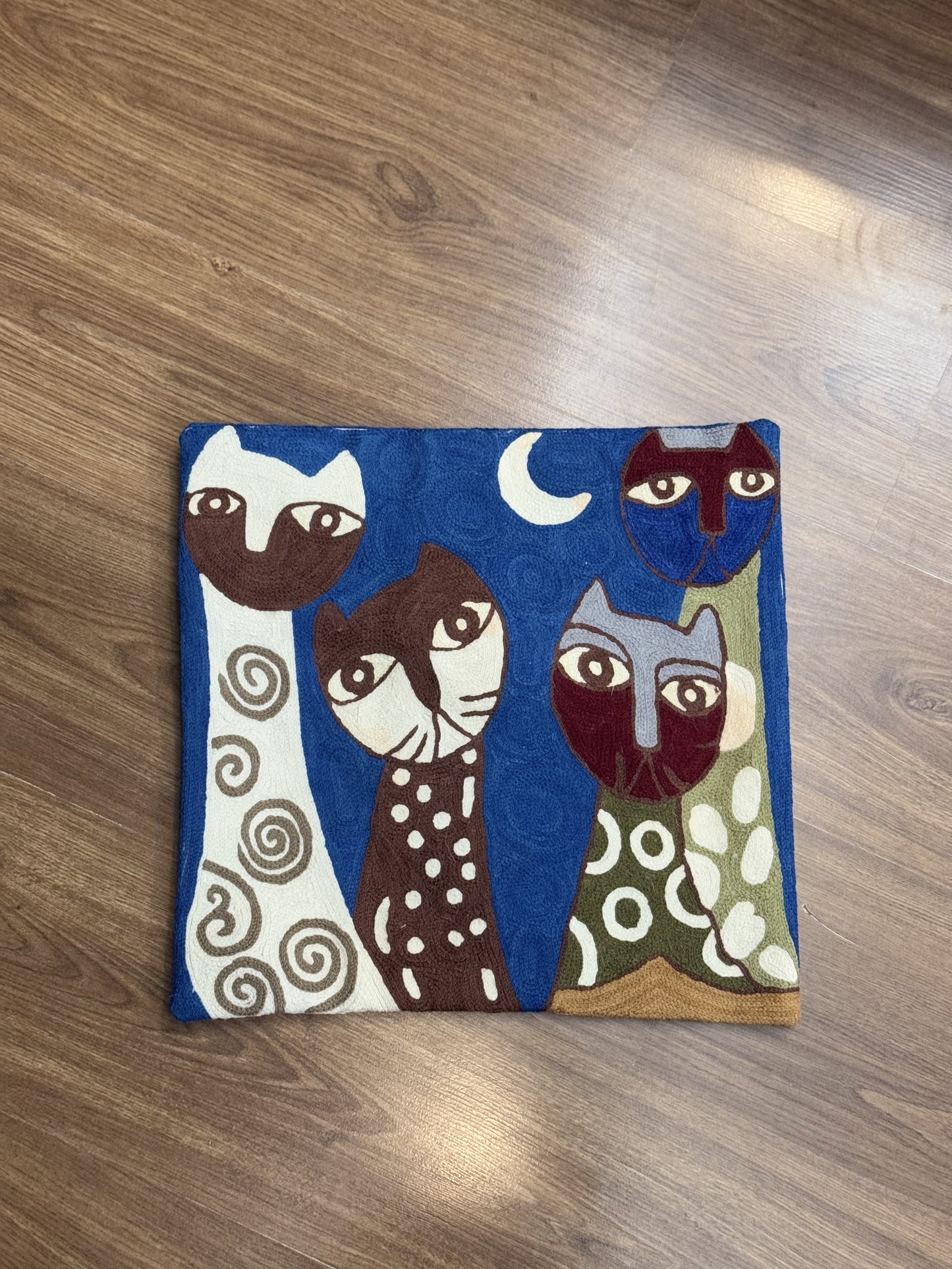 Cat Design Handmade Chainstitch Cushion Cover (Set of Two)