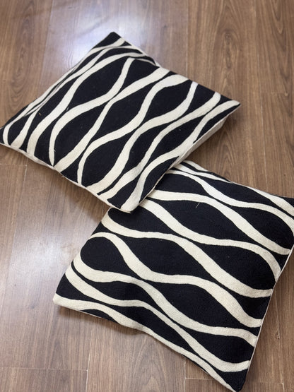 Black and White Handmade Chainstitch Cushion Cover (Set of Two)